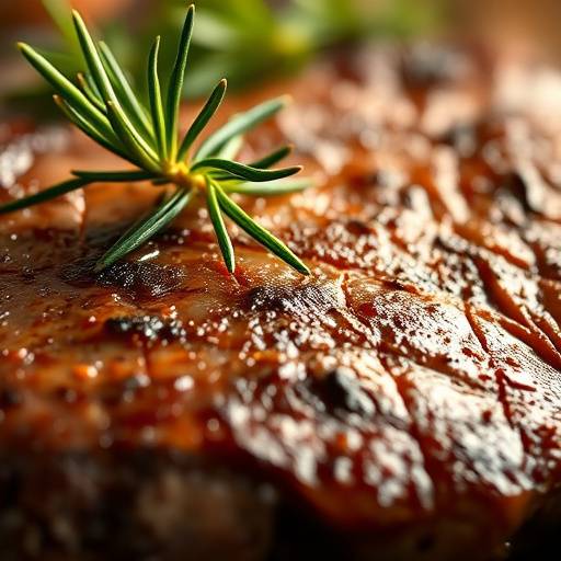 Perfectly cooked steak with rosemary